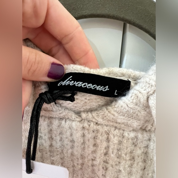 Brand New Olivaceous Distressed Light Tan/Grey Cropped Sweater Hoodie, Size L - Picture 6 of 8